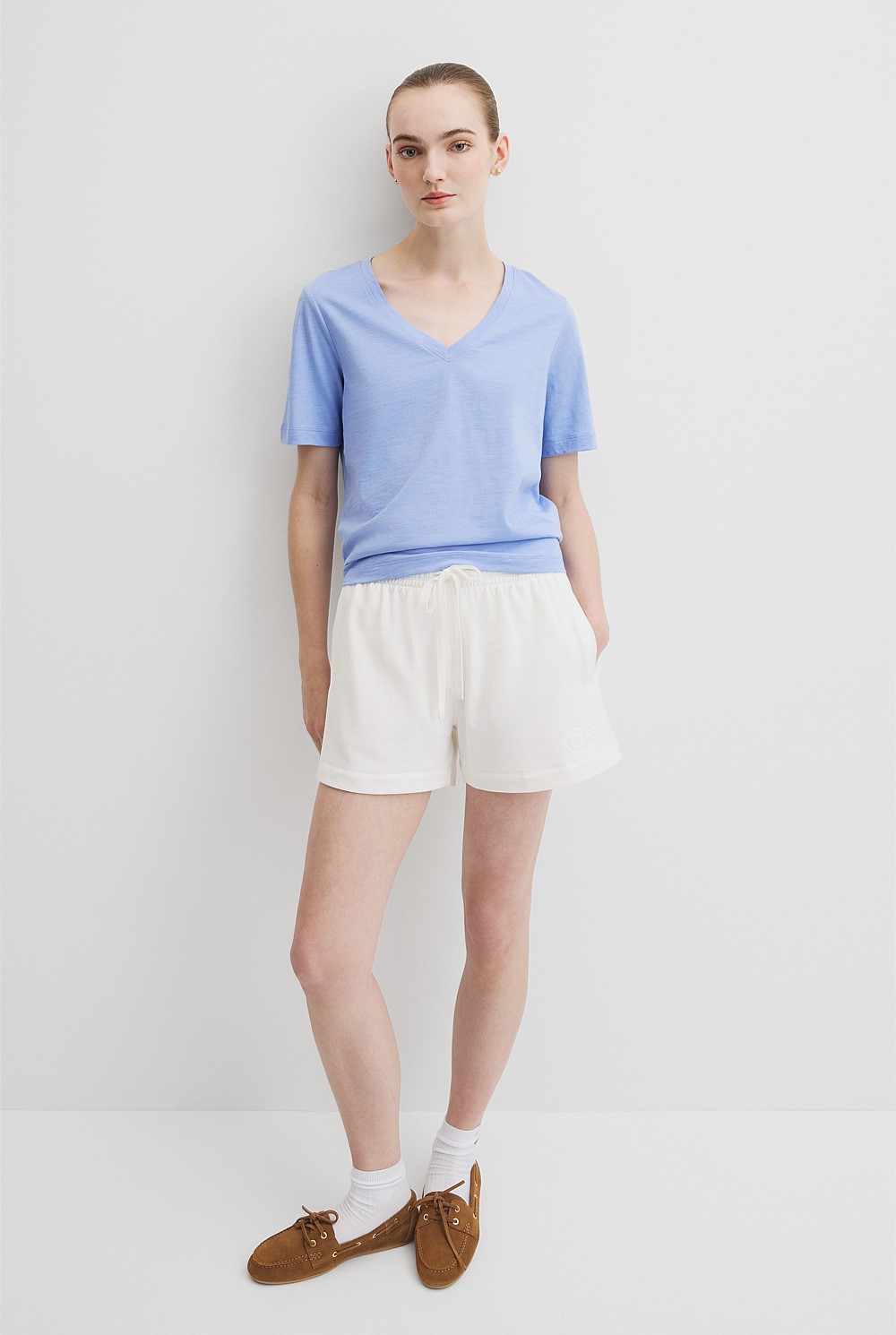 Australian Good Earth Cotton Short Sleeve V-Neck T-Shirt