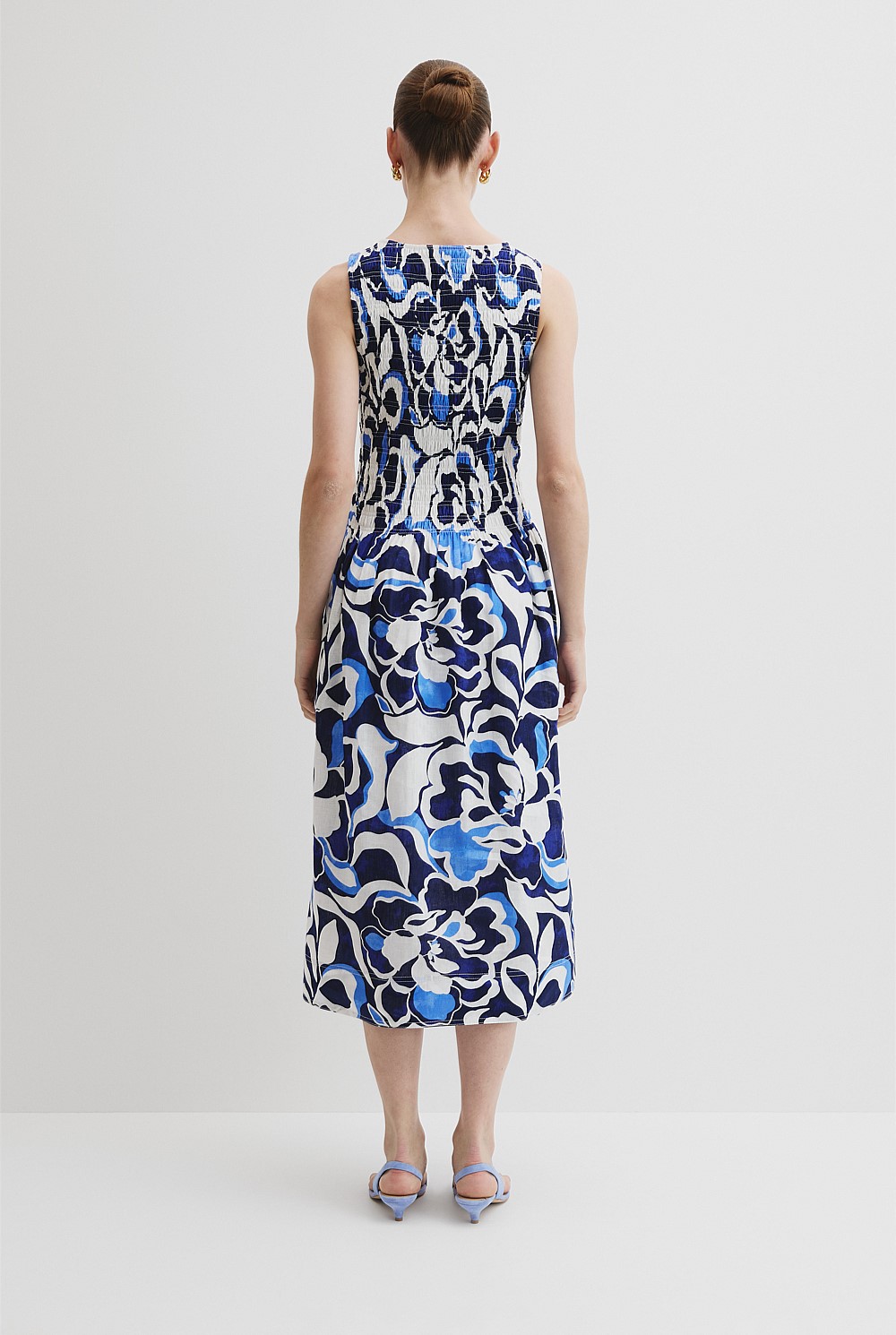 Print Shirred Midi Dress