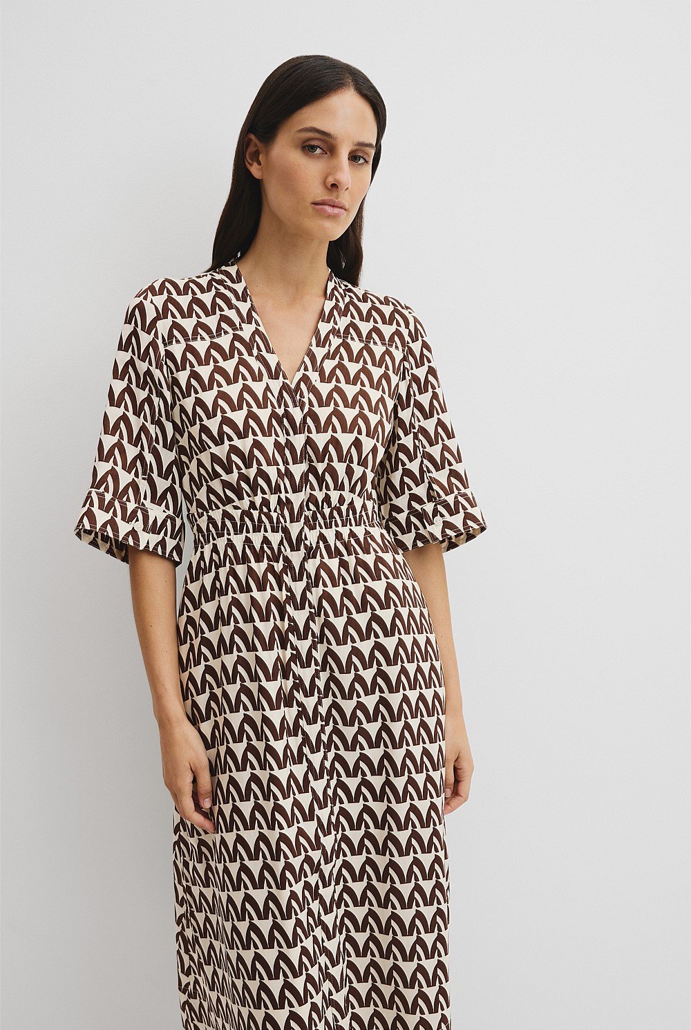 Print Elastic Detail Dress
