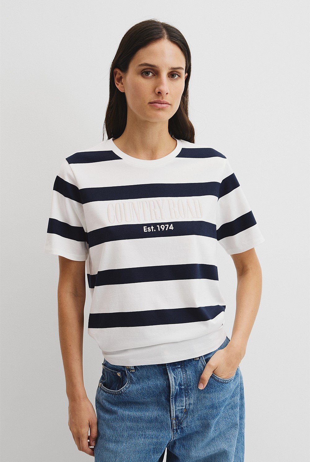 Australian Cotton Stripe Heritage Embroidered T-Shirt