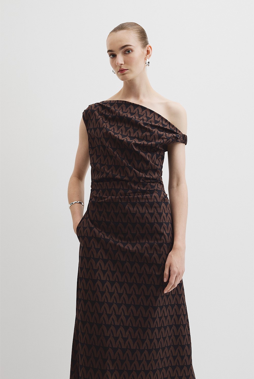 Print Off-Shoulder Midi Dress