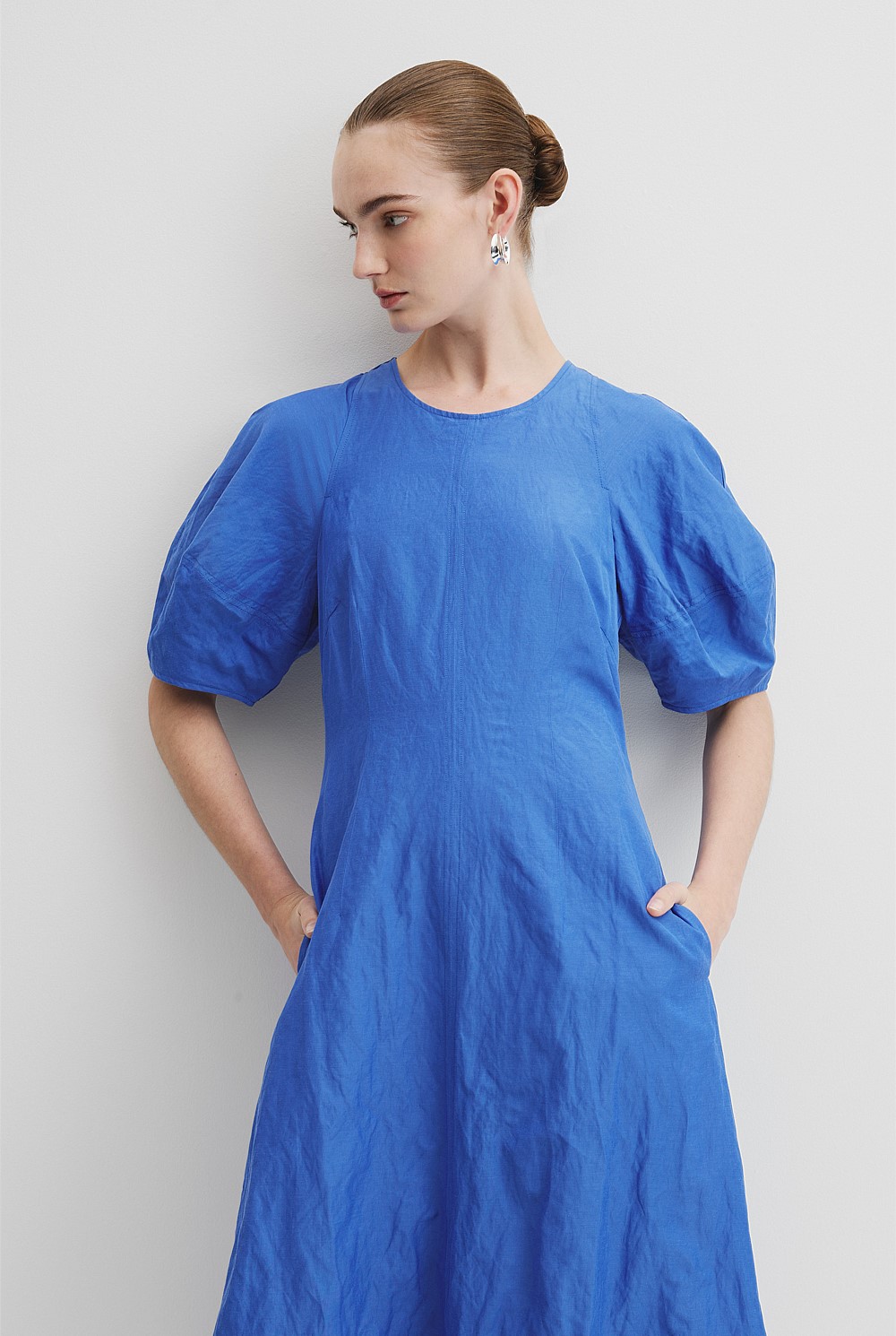 Blouson Sleeve Midi Dress