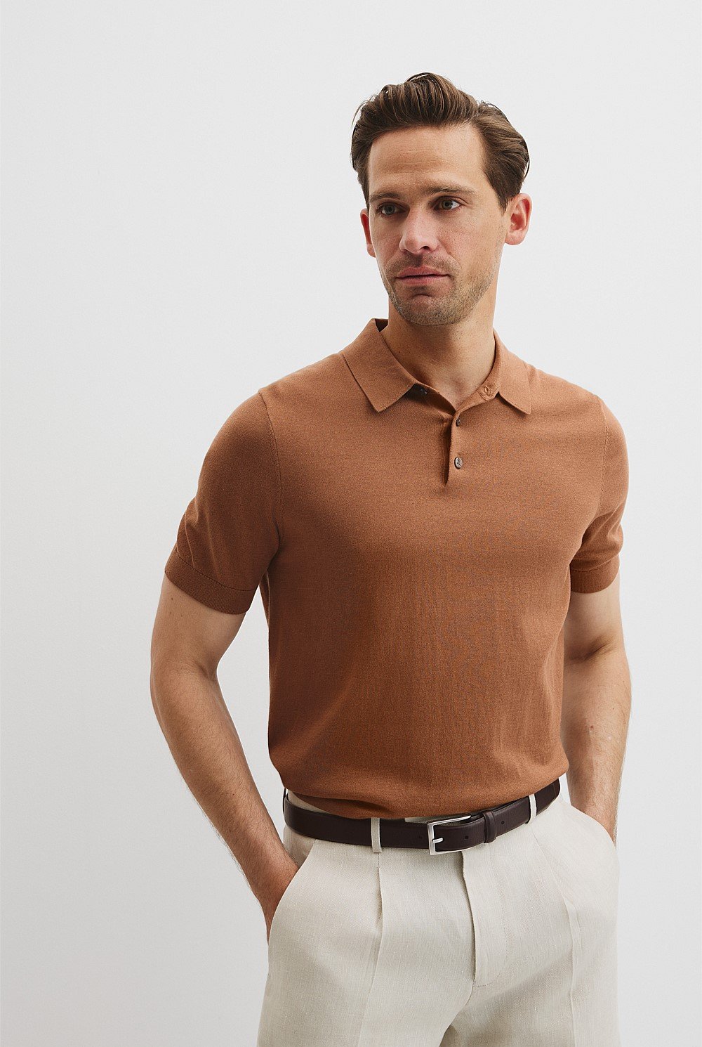 Australian Cotton Blend Silk Button Polo