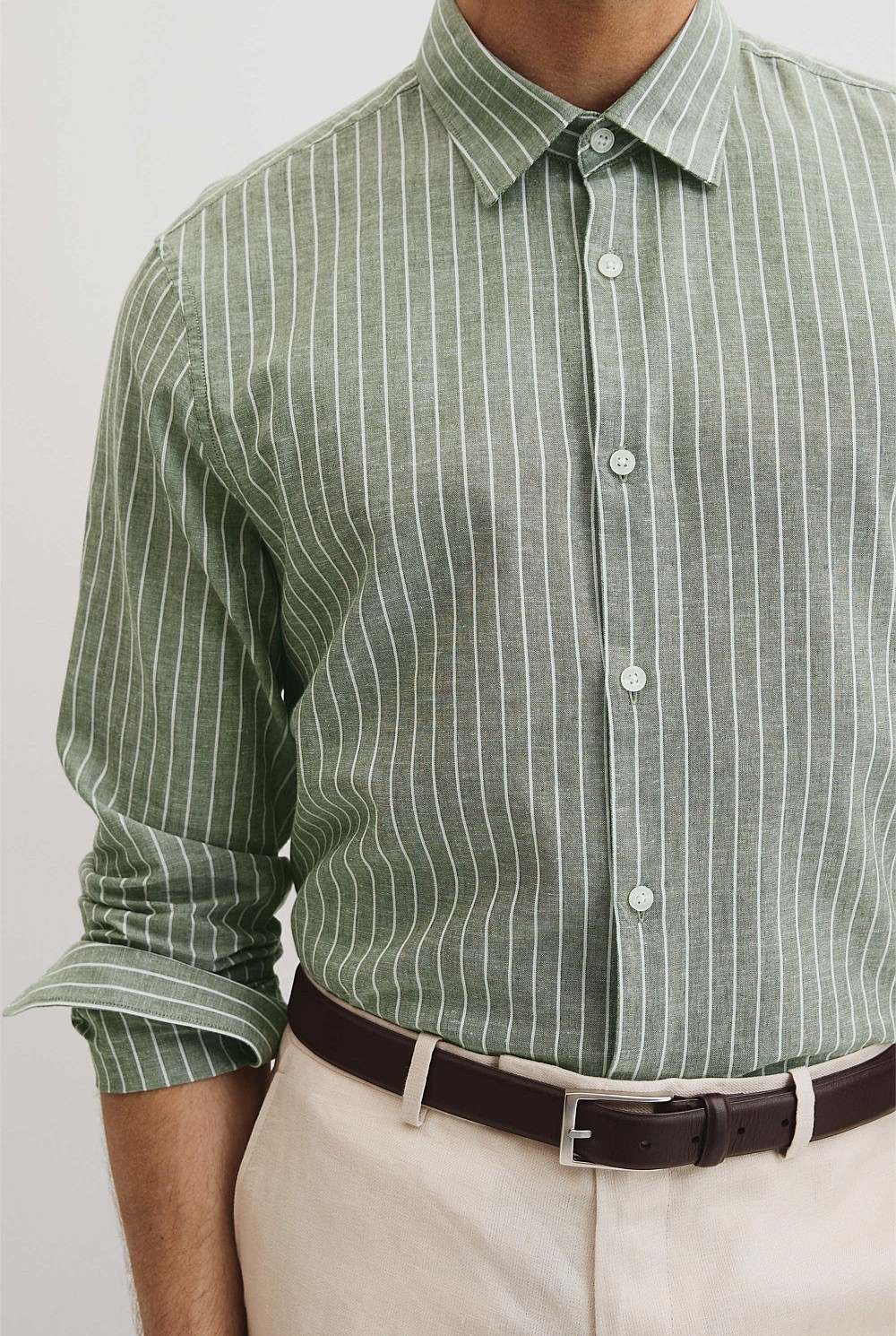 Regular Fit Cotton Linen Stripe Shirt