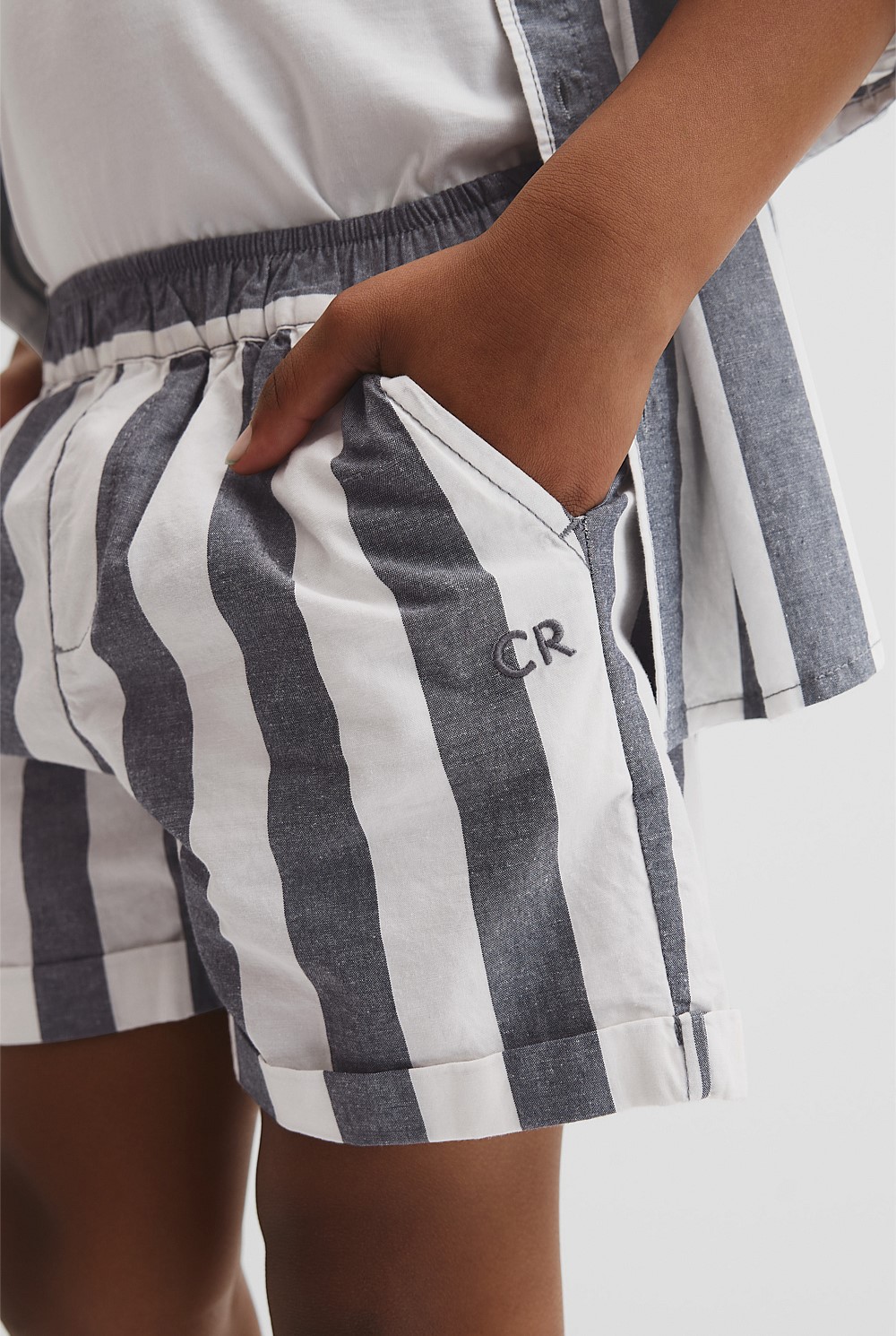 Organically Grown Cotton Blend Stripe Pull-On Short