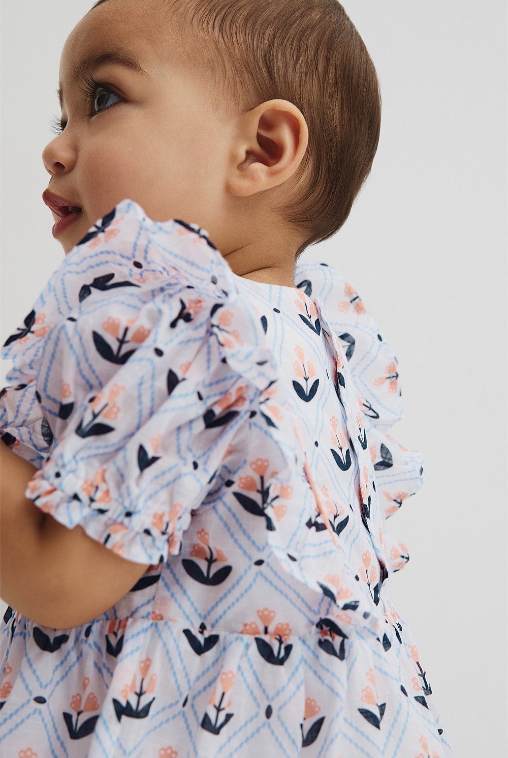 Short Sleeve Frill Print Dress