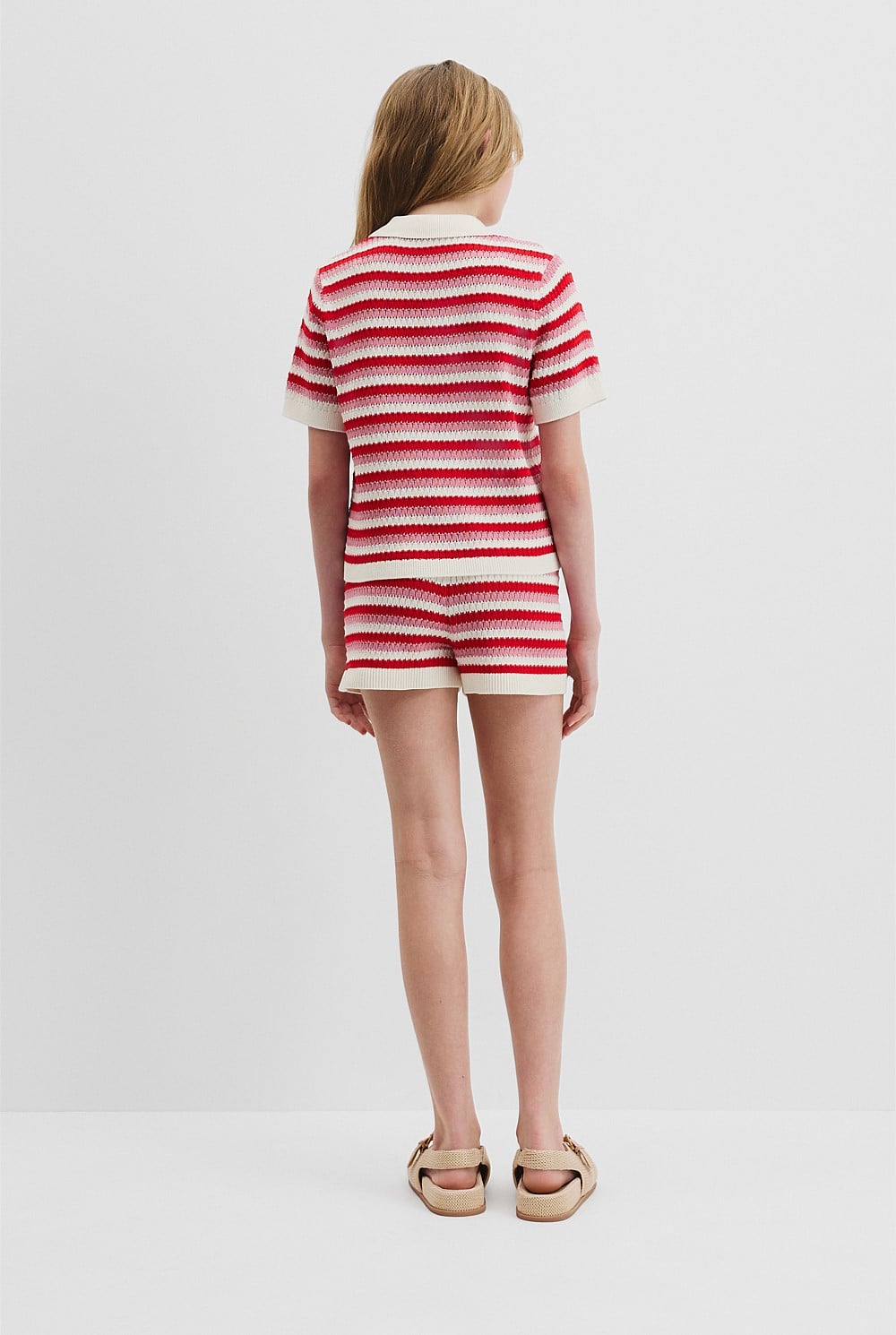 Teen Australian Cotton Stripe Polo Knit Top