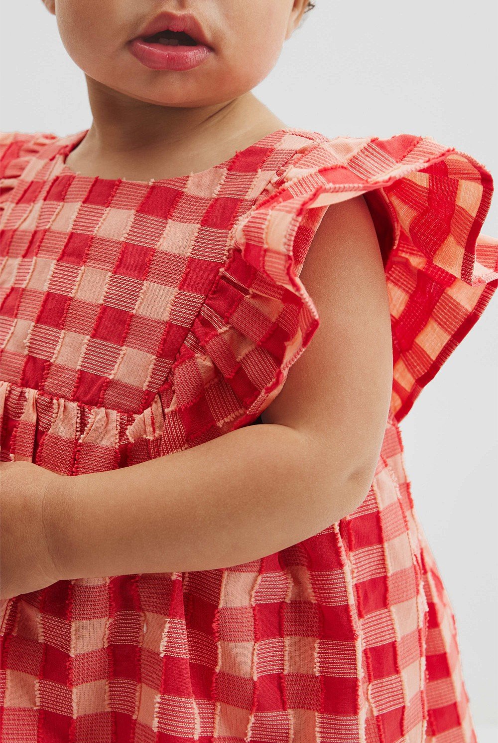 Gingham Flutter Sleeve Dress
