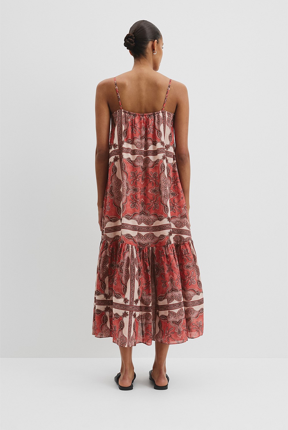 Australian Good Earth Cotton Print Tiered Slip Dress