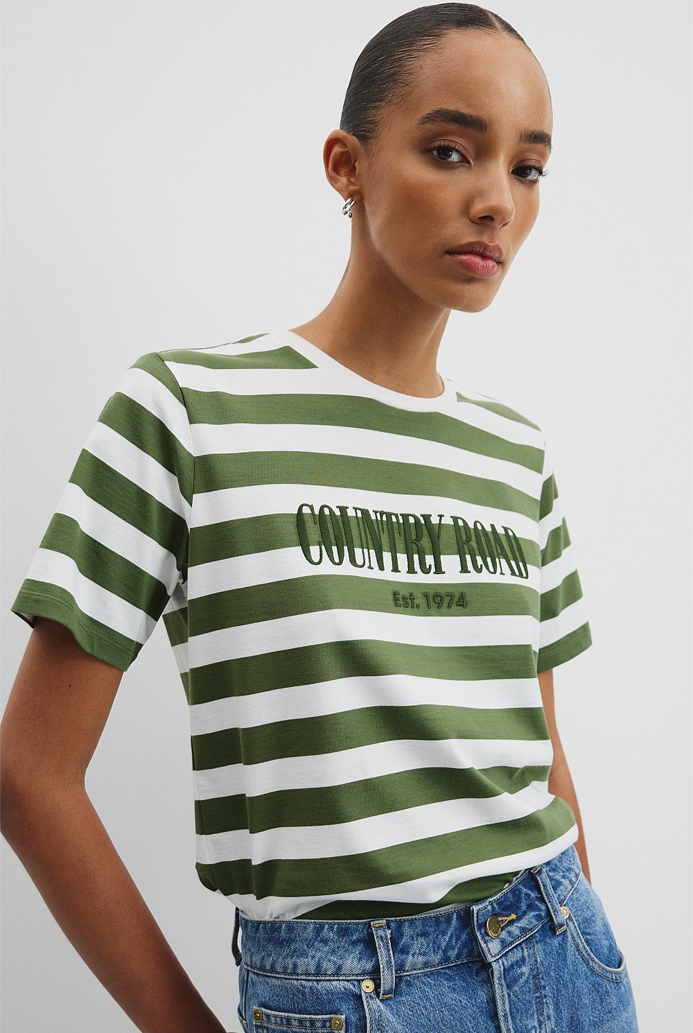 Australian Cotton Stripe Heritage Embroidered T-Shirt