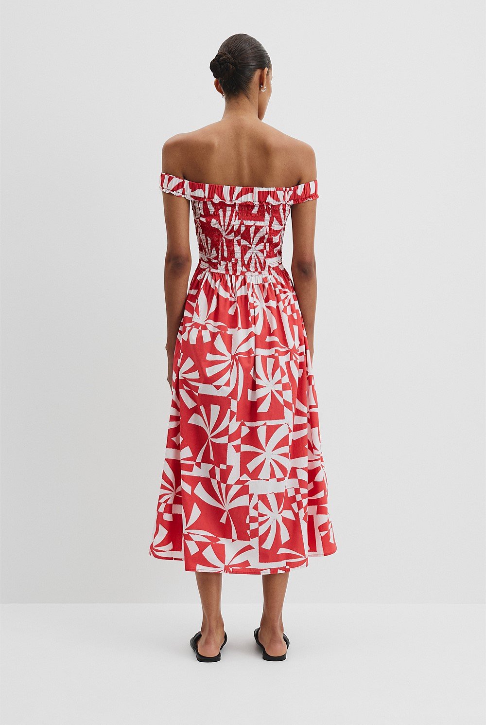 Print Shirred Midi Dress