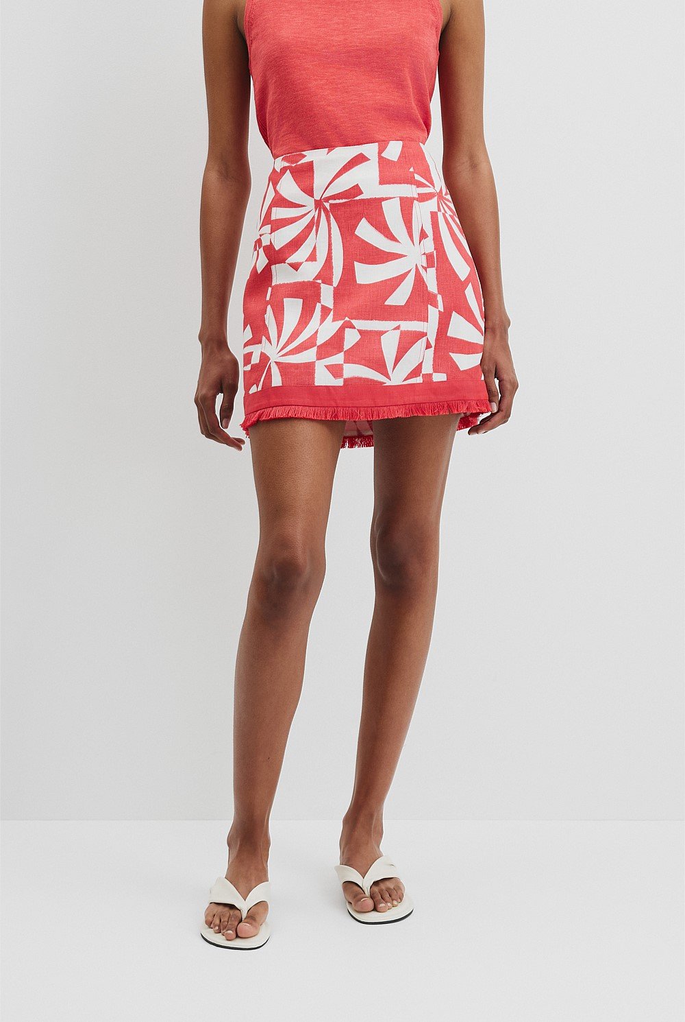 Organically Grown Linen Print Fray Mini Skirt