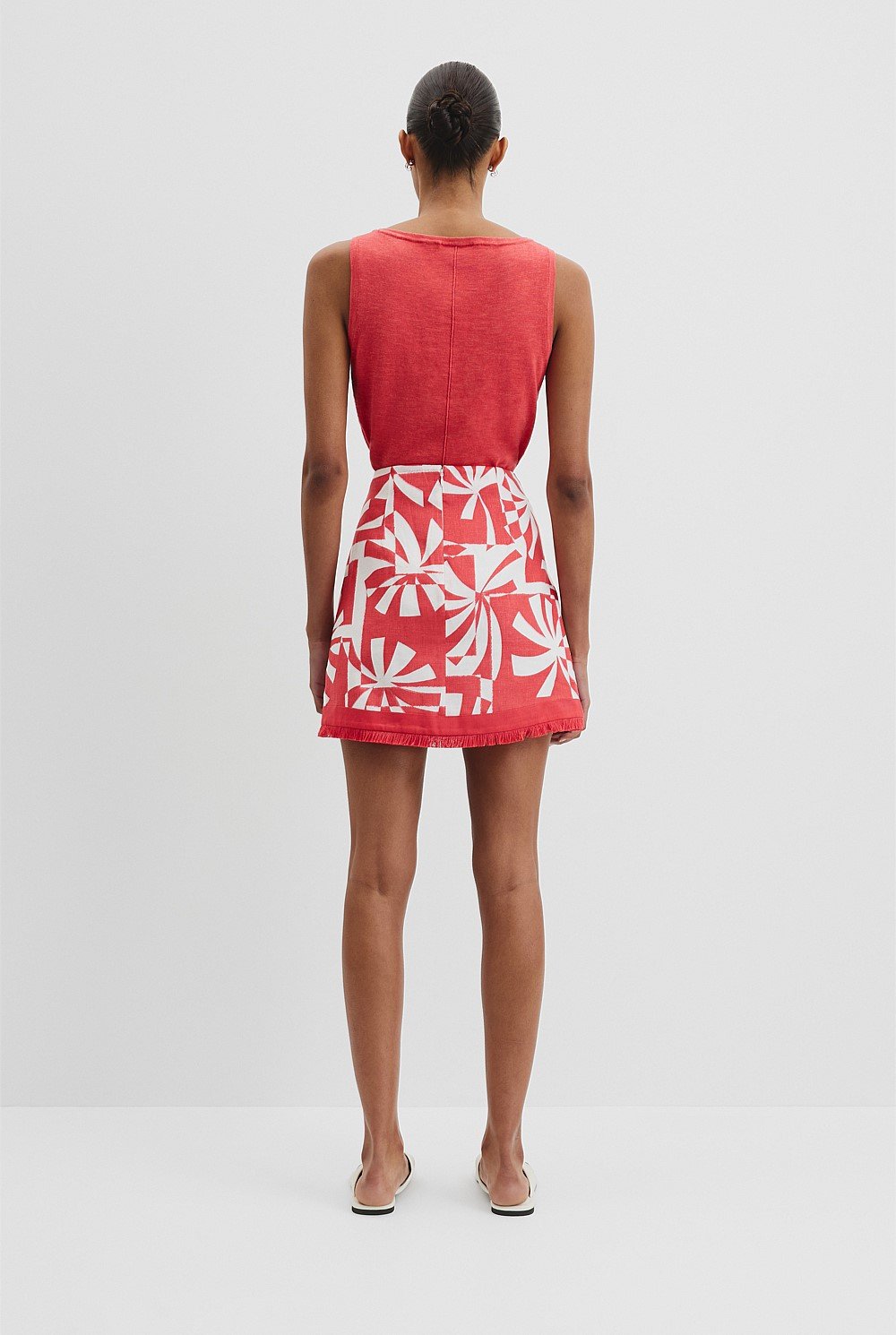 Organically Grown Linen Print Fray Mini Skirt