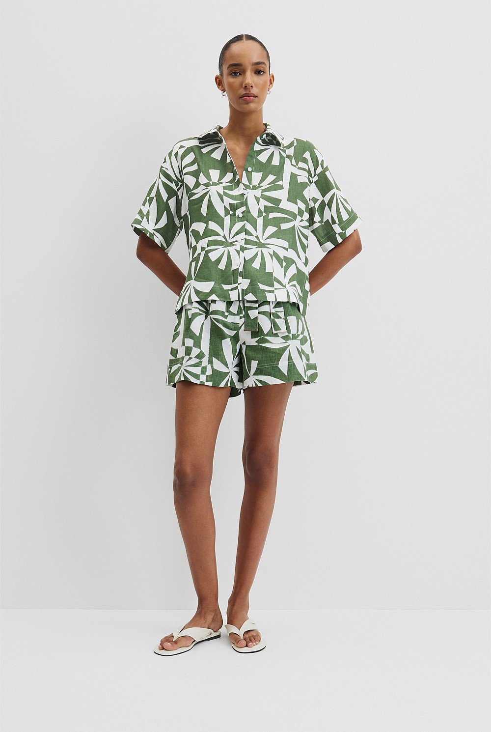 Organically Grown Linen Print Short Sleeve Shirt