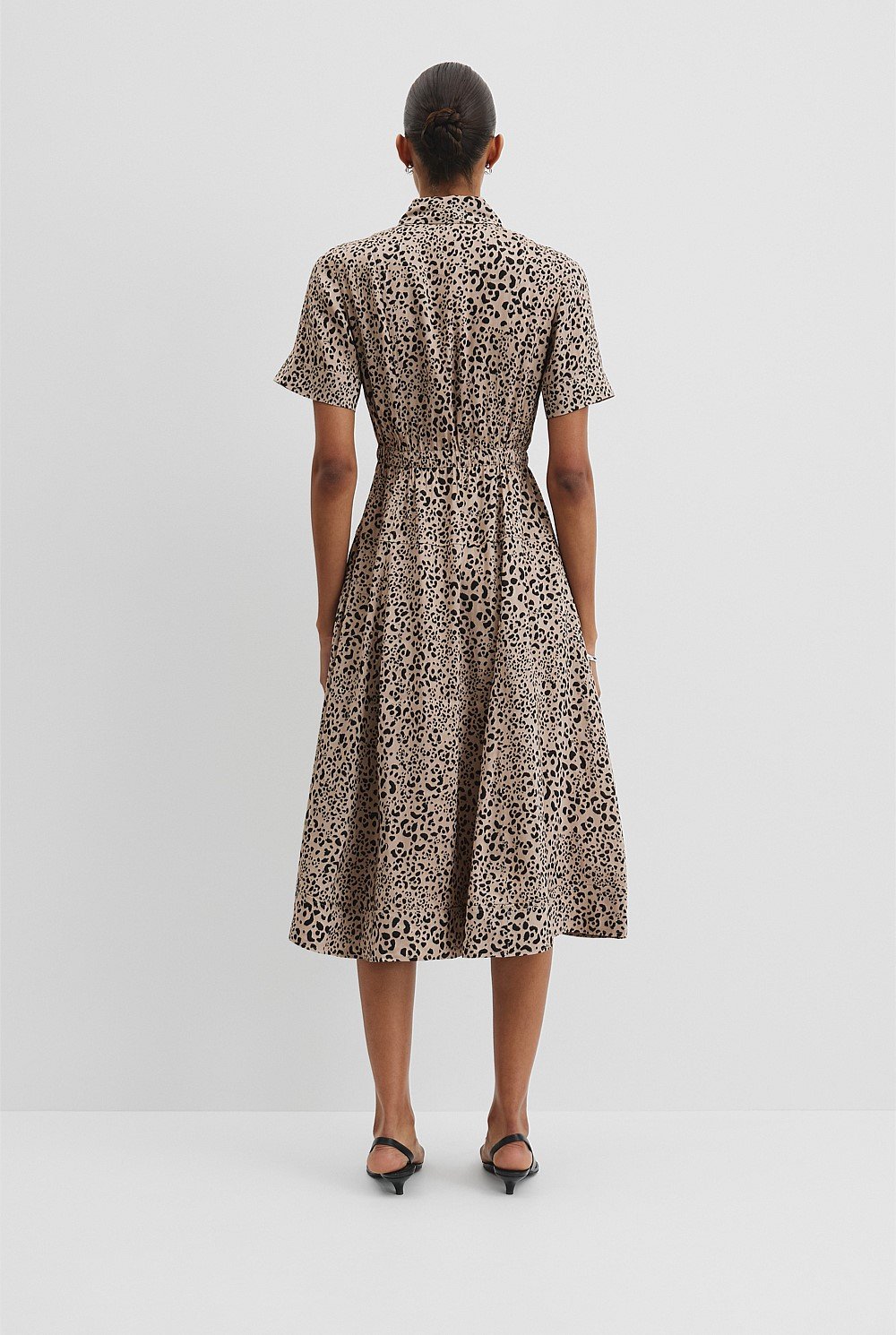 Organically Grown Linen Blend Print Drop Waist Shirt Dress