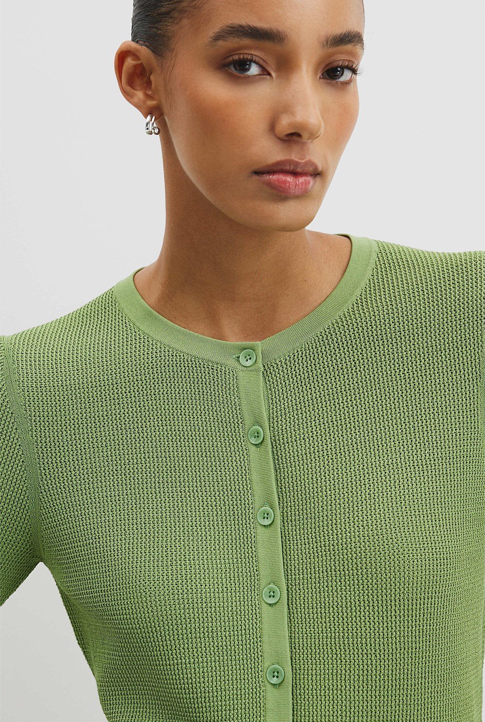 Waffle Short Sleeve Button Knit