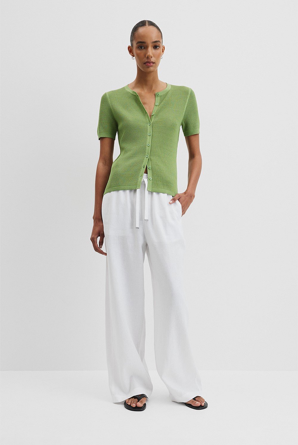 Waffle Short Sleeve Button Knit