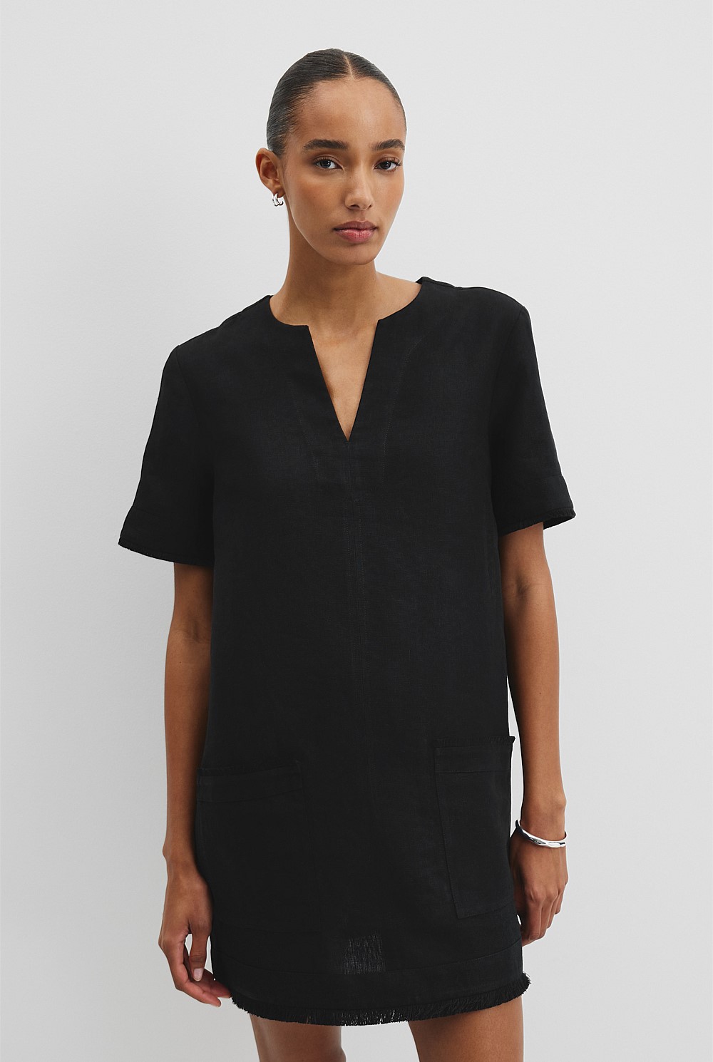 Organically Grown Linen Frayed Popover Dress