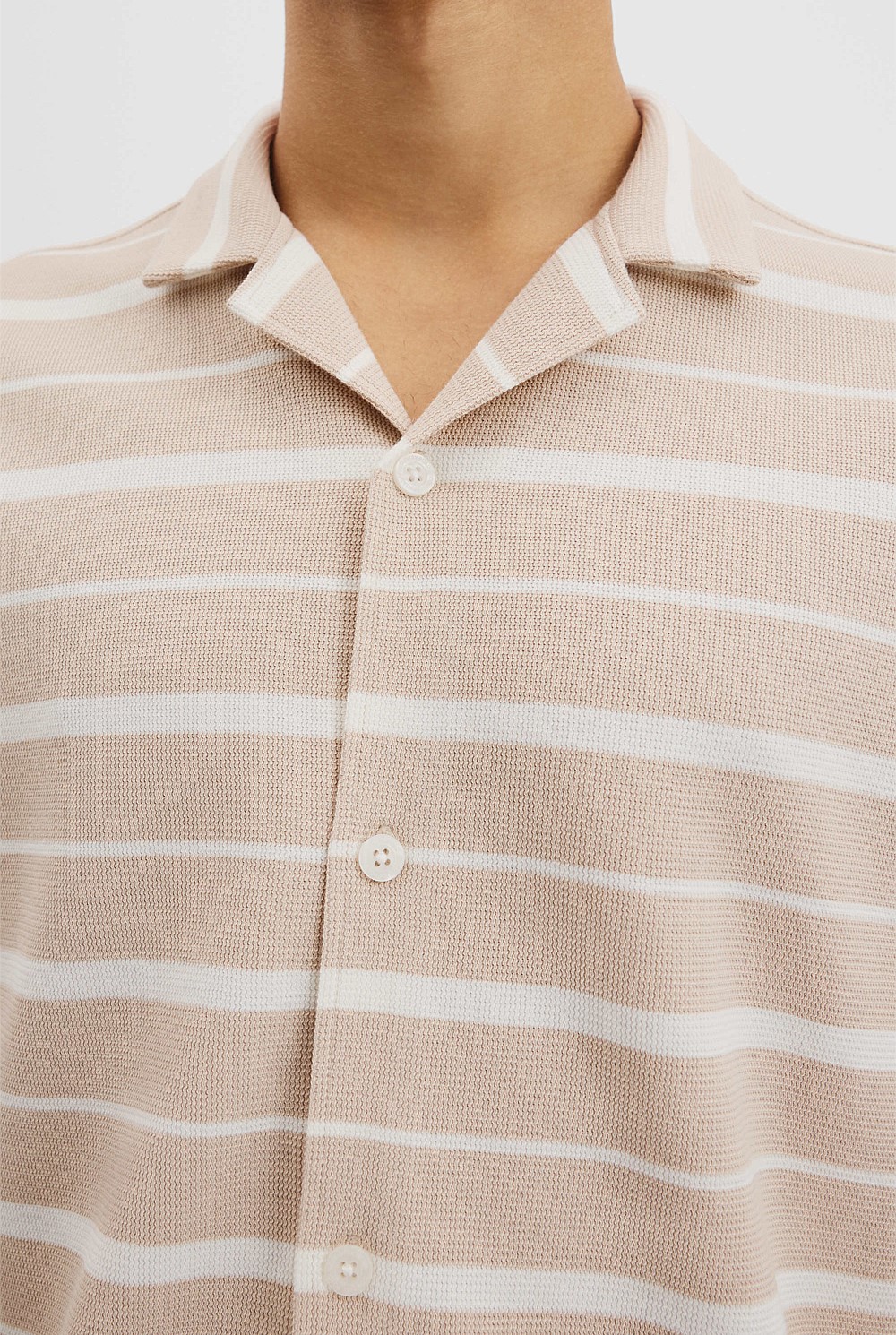 Textured Short Sleeve Cuban Stripe Shirt