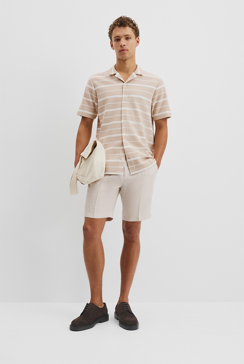 Textured Short Sleeve Cuban Stripe Shirt