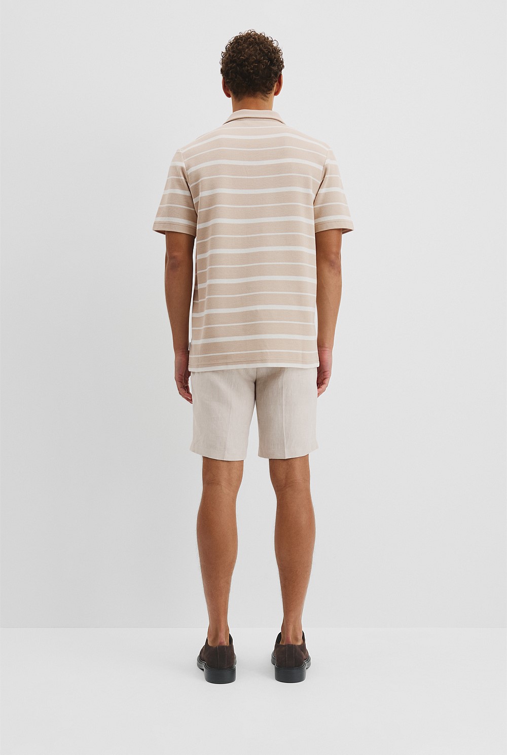 Textured Short Sleeve Cuban Stripe Shirt