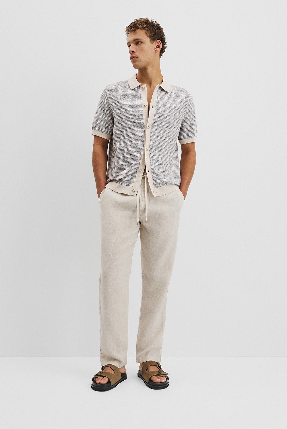 Cotton Linen Textured Strap Knit Shirt