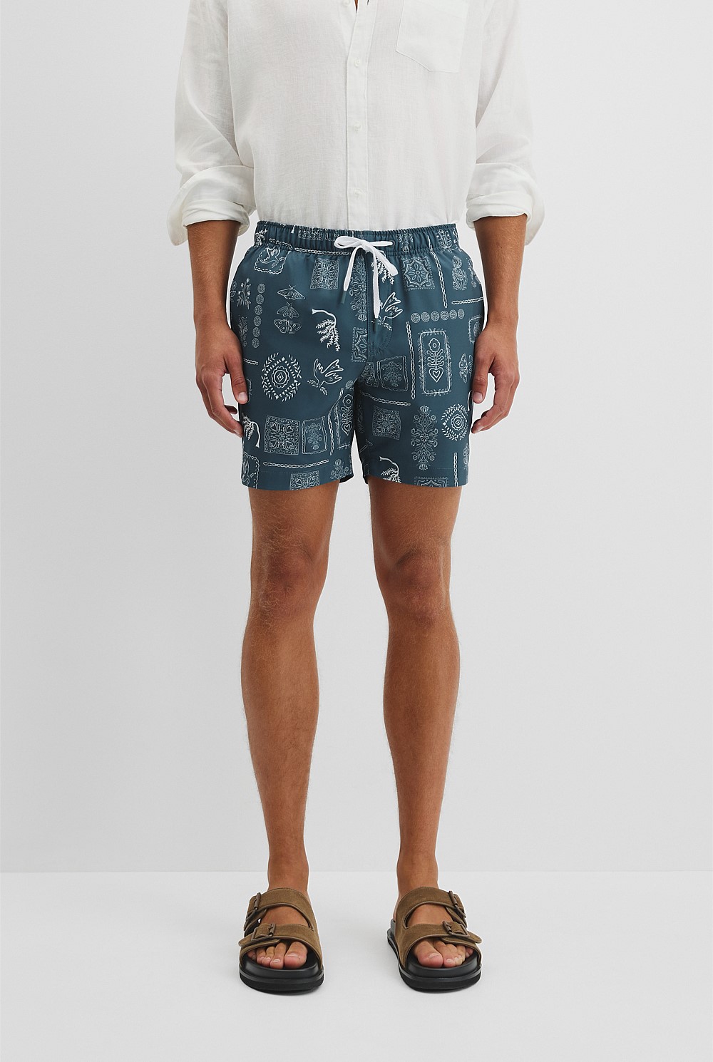 Recycled Polyester Blend Icon Print Swim Straight