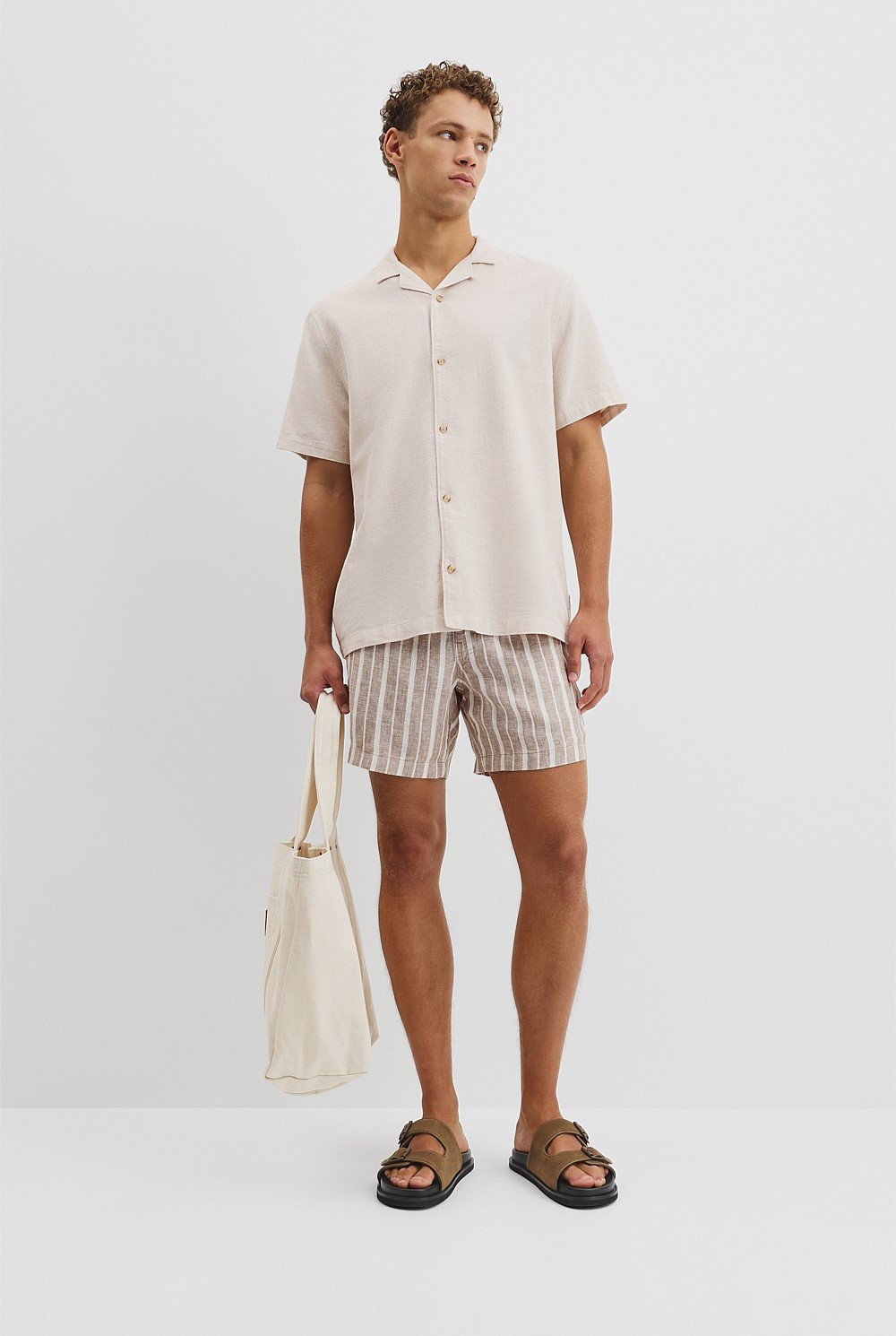 Short Sleeve Cotton Linen Basket Weave Shirt