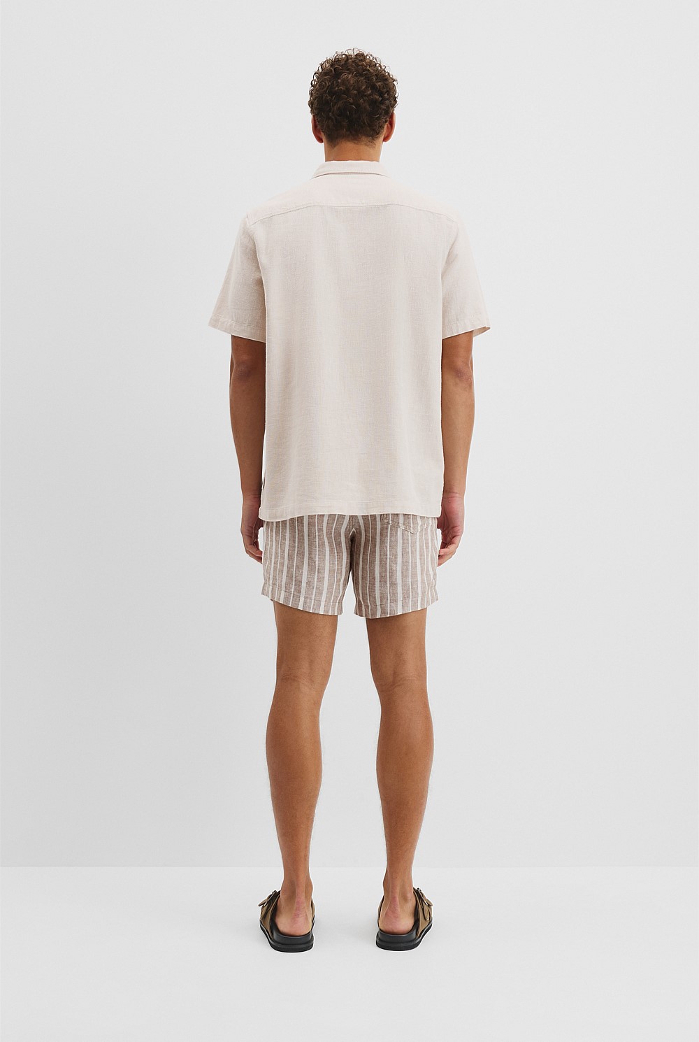 Short Sleeve Cotton Linen Basket Weave Shirt