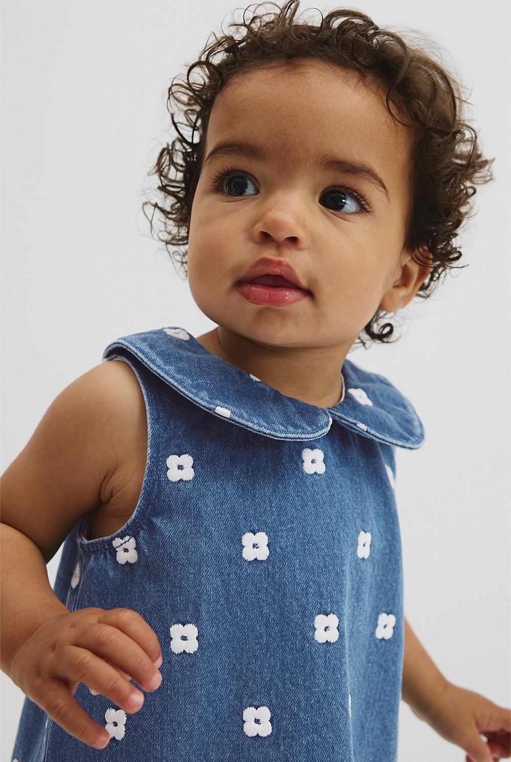 Spot Embroidered Denim Mini Dress