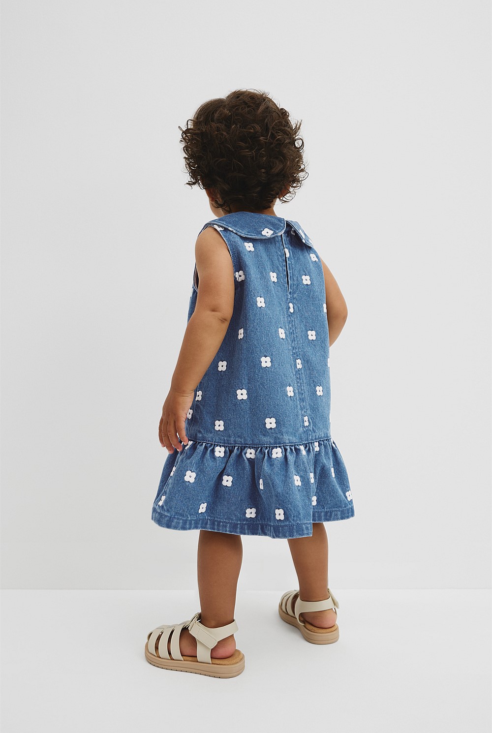 Spot Embroidered Denim Mini Dress