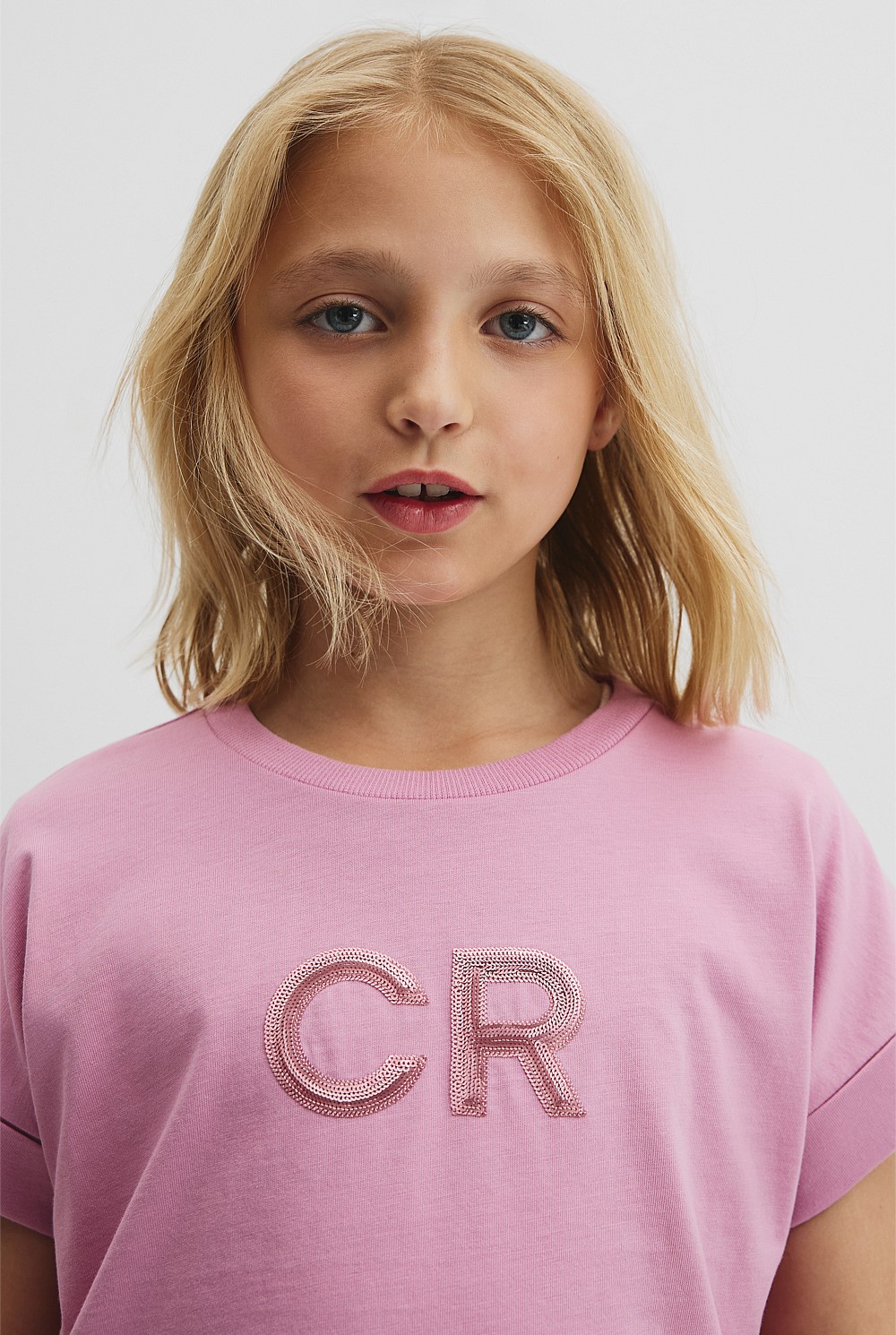 Organically Grown Cotton CR Sequin Logo T-Shirt