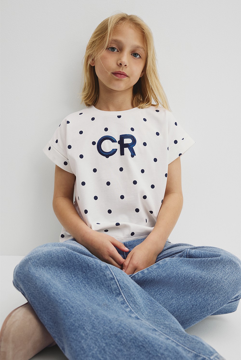 Organically Grown Cotton CR Sequin Logo T-Shirt