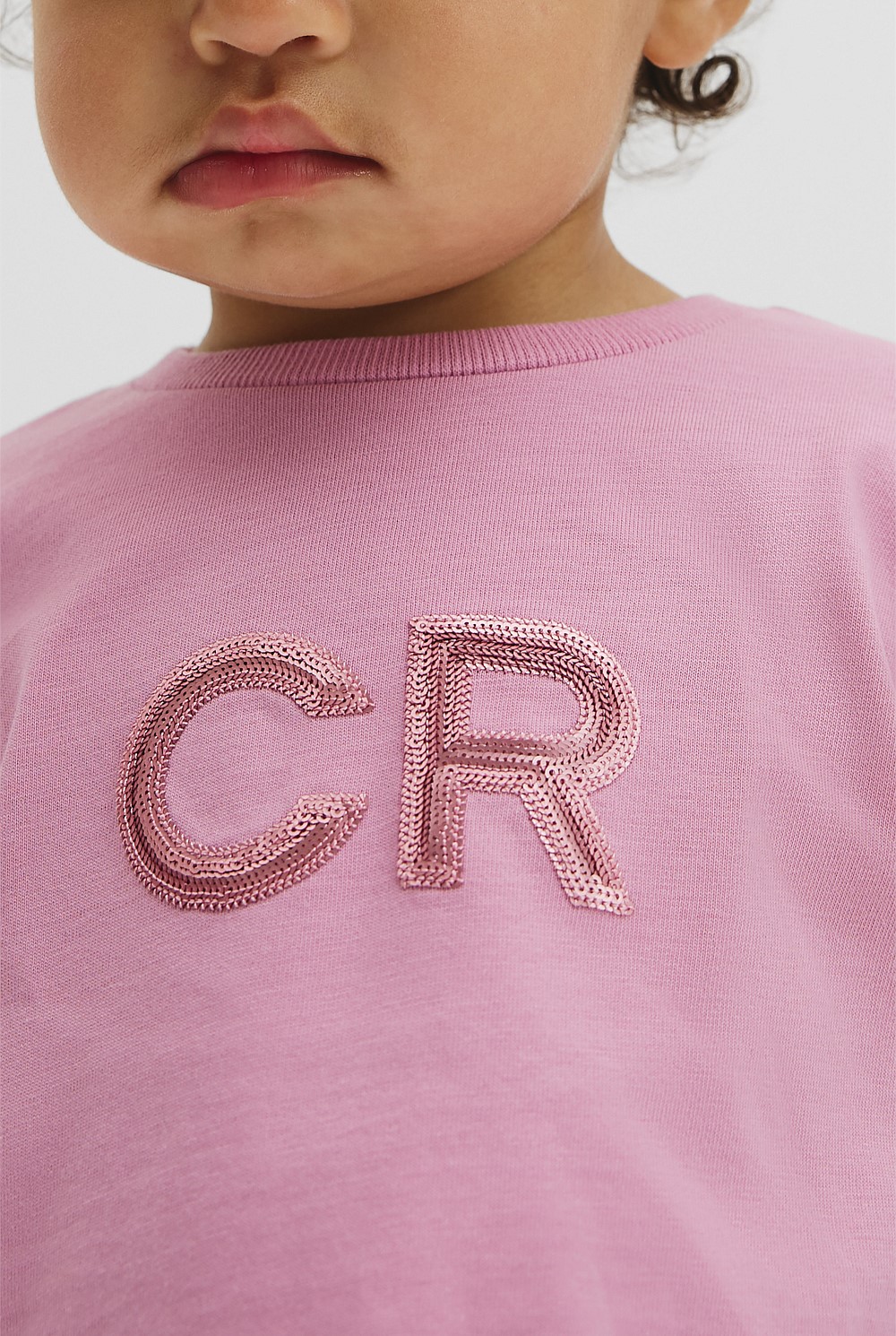Organically Grown Cotton CR Sequin Logo T-Shirt