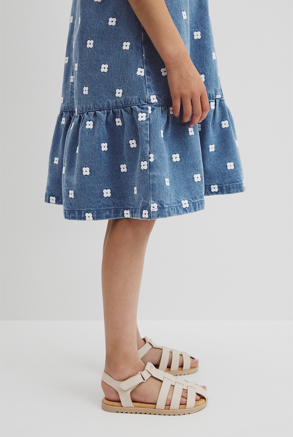 Spot Embroidered Denim Mini Dress