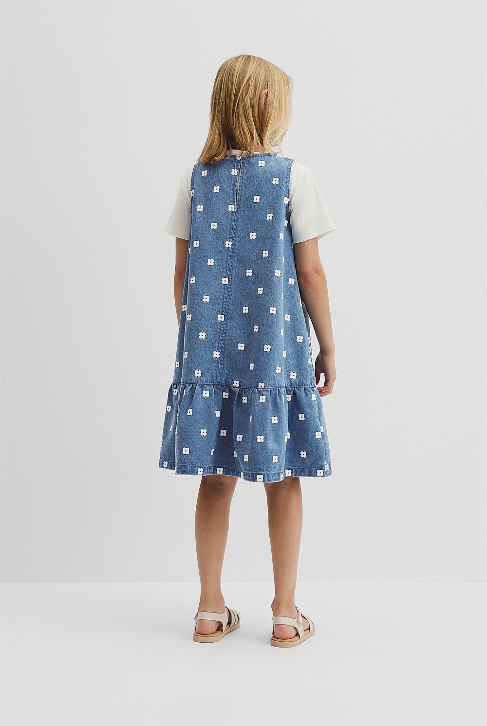 Spot Embroidered Denim Mini Dress