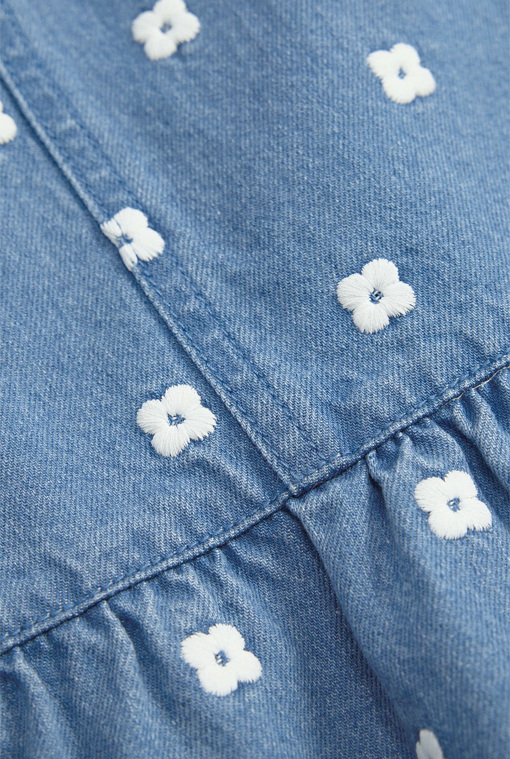 Spot Embroidered Denim Mini Dress