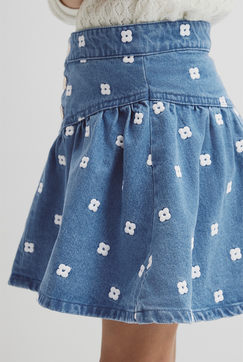 Spot Embroidered Denim Skirt