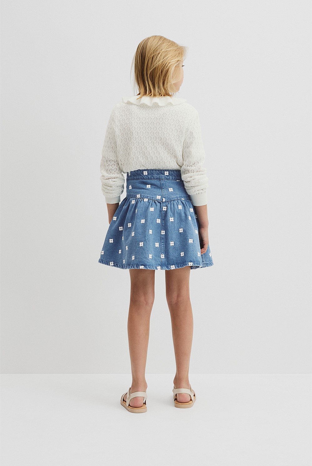 Spot Embroidered Denim Skirt