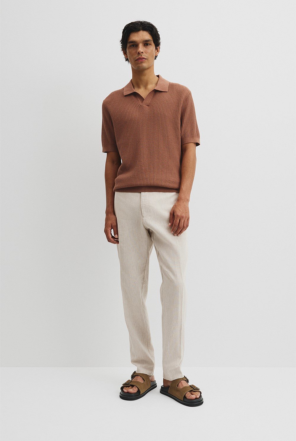 Short Sleeve Cotton Linen Knit Polo