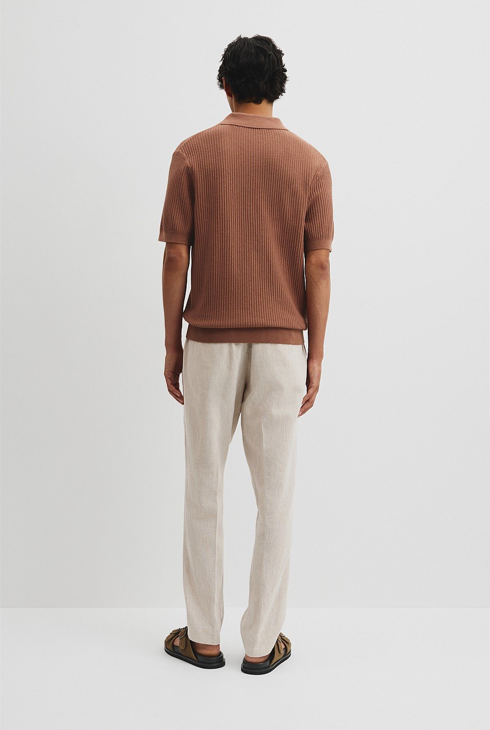 Short Sleeve Cotton Linen Knit Polo