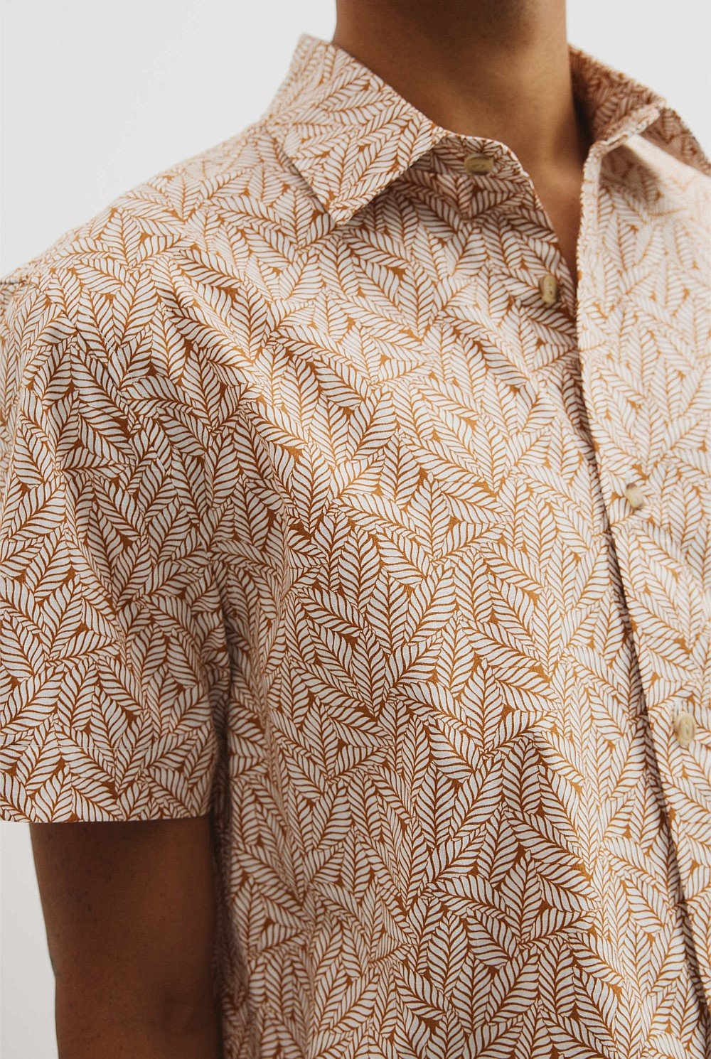Short Sleeve Cotton Leaf Print Shirt