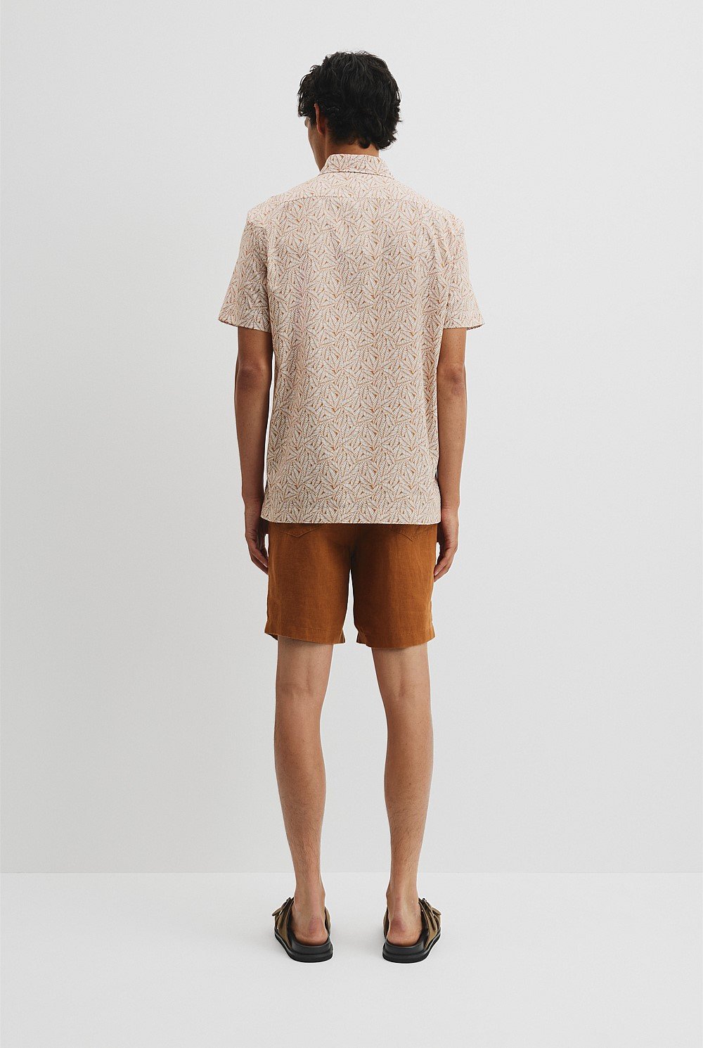 Short Sleeve Cotton Leaf Print Shirt