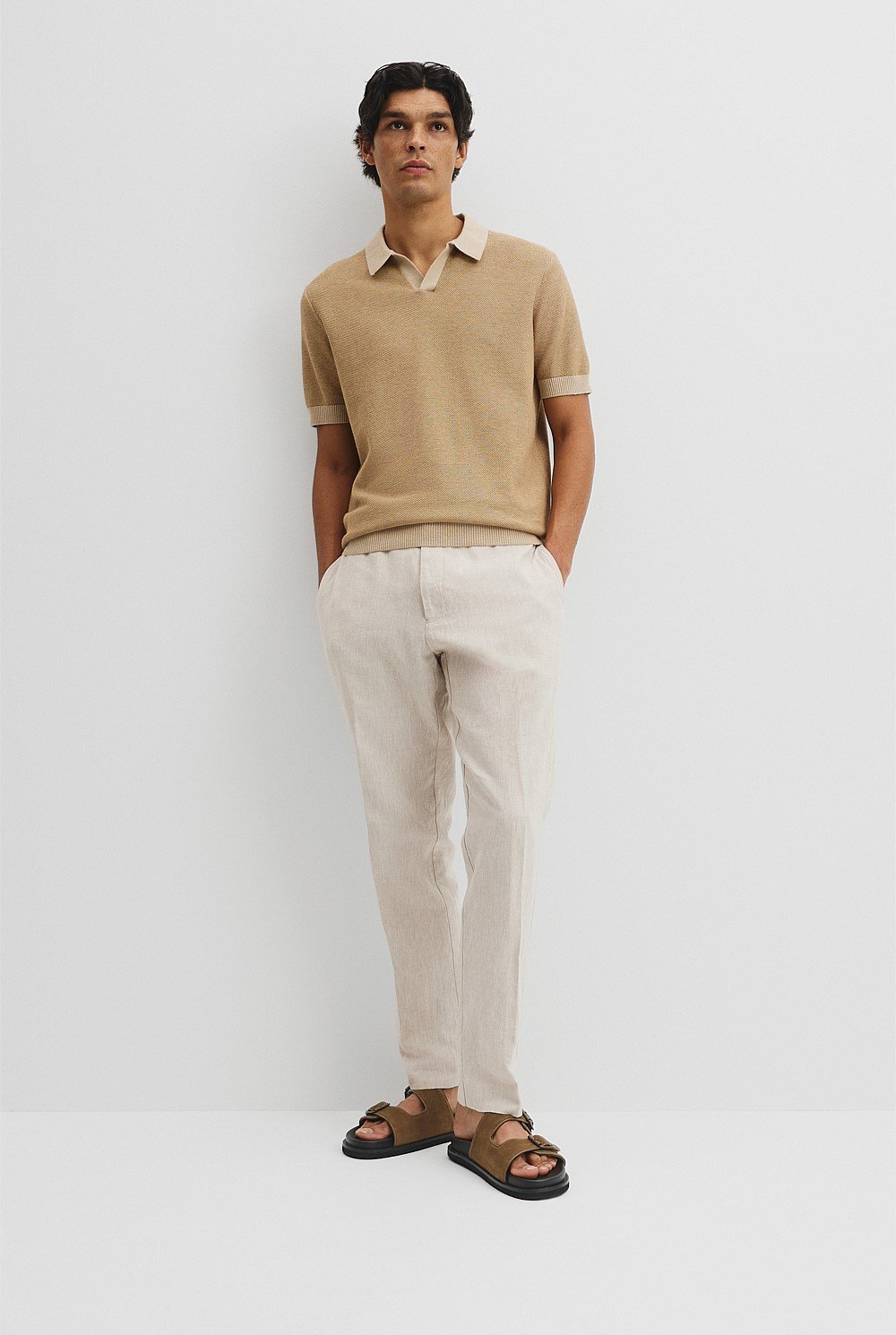 Linen Cotton Honeycomb Knit Polo