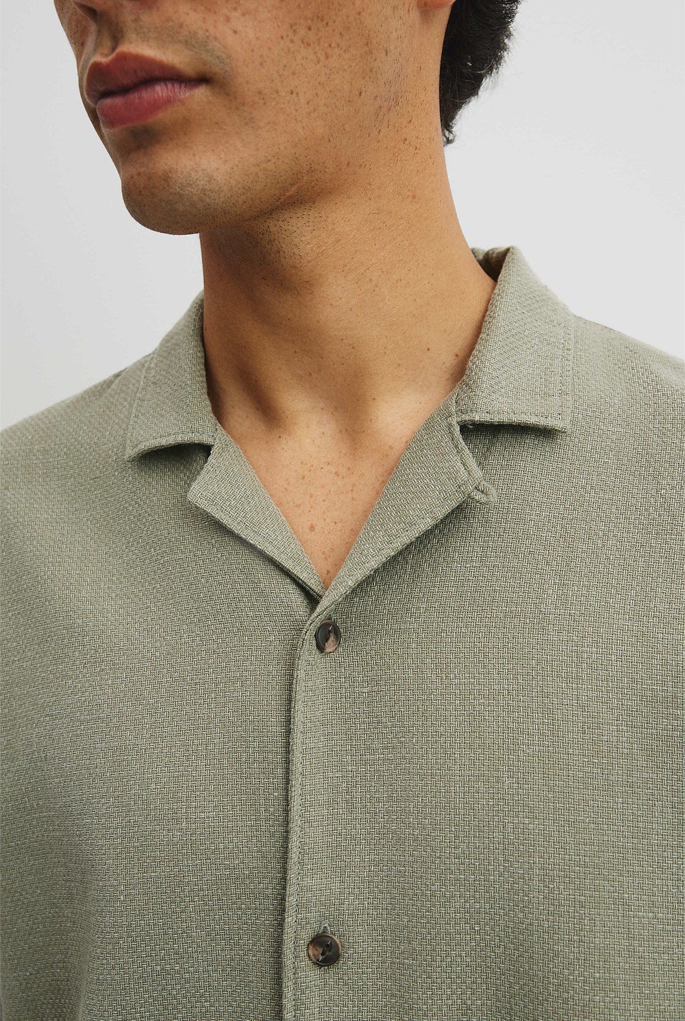 Short Sleeve Cotton Linen Basket Weave Shirt