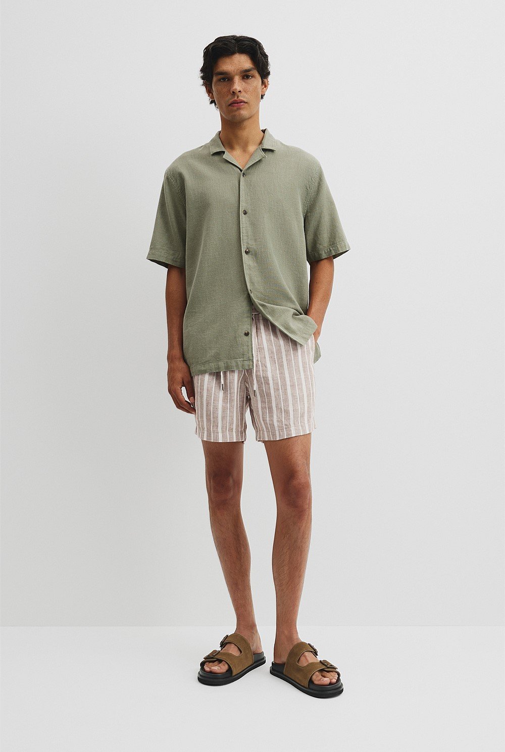 Short Sleeve Cotton Linen Basket Weave Shirt