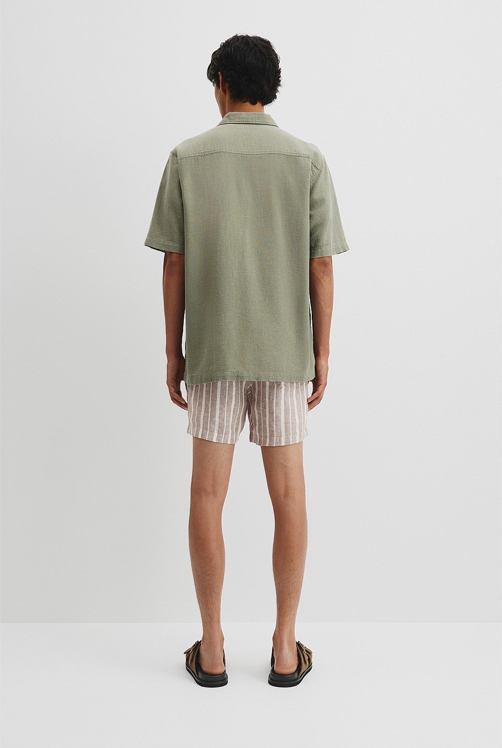 Short Sleeve Cotton Linen Basket Weave Shirt