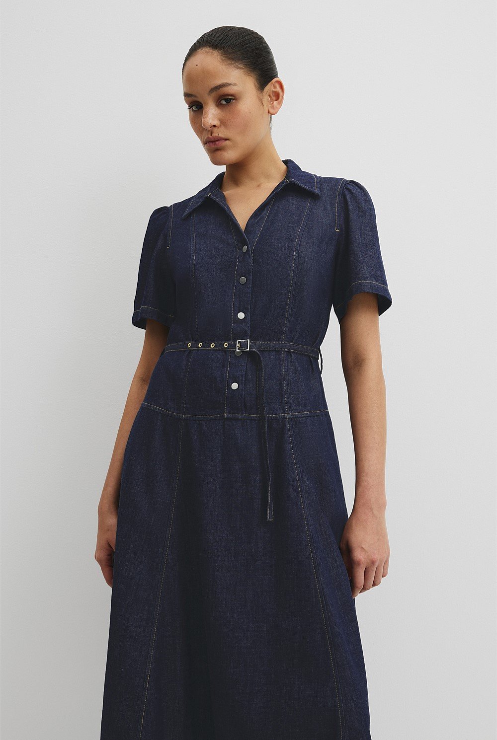 Half Placket Denim Dress