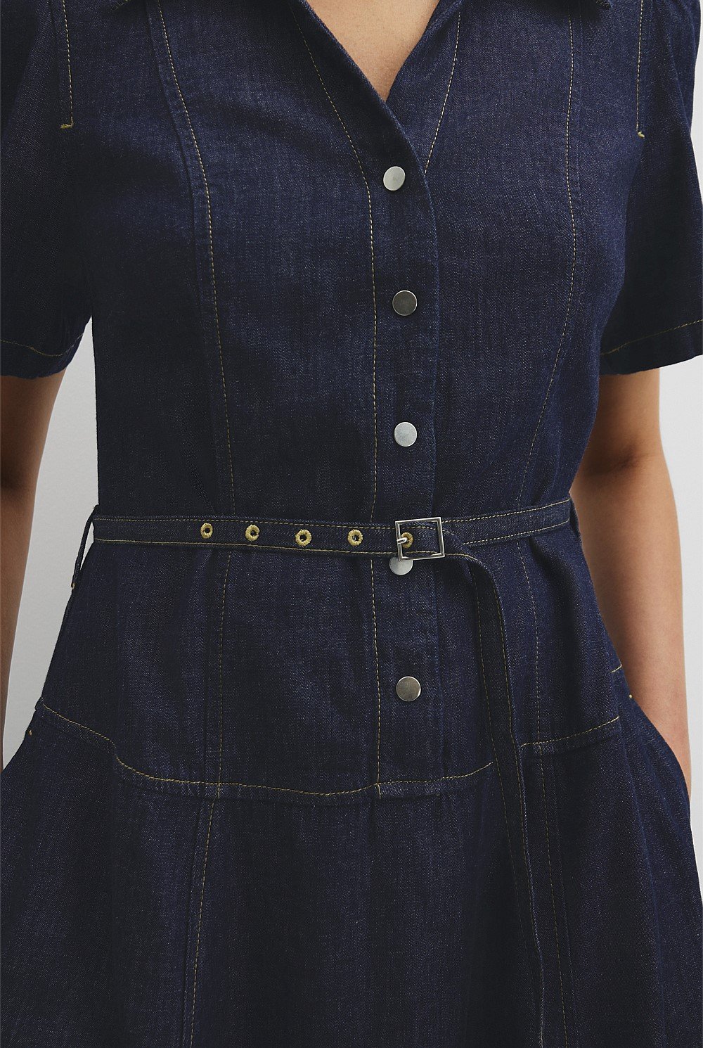 Half Placket Denim Dress