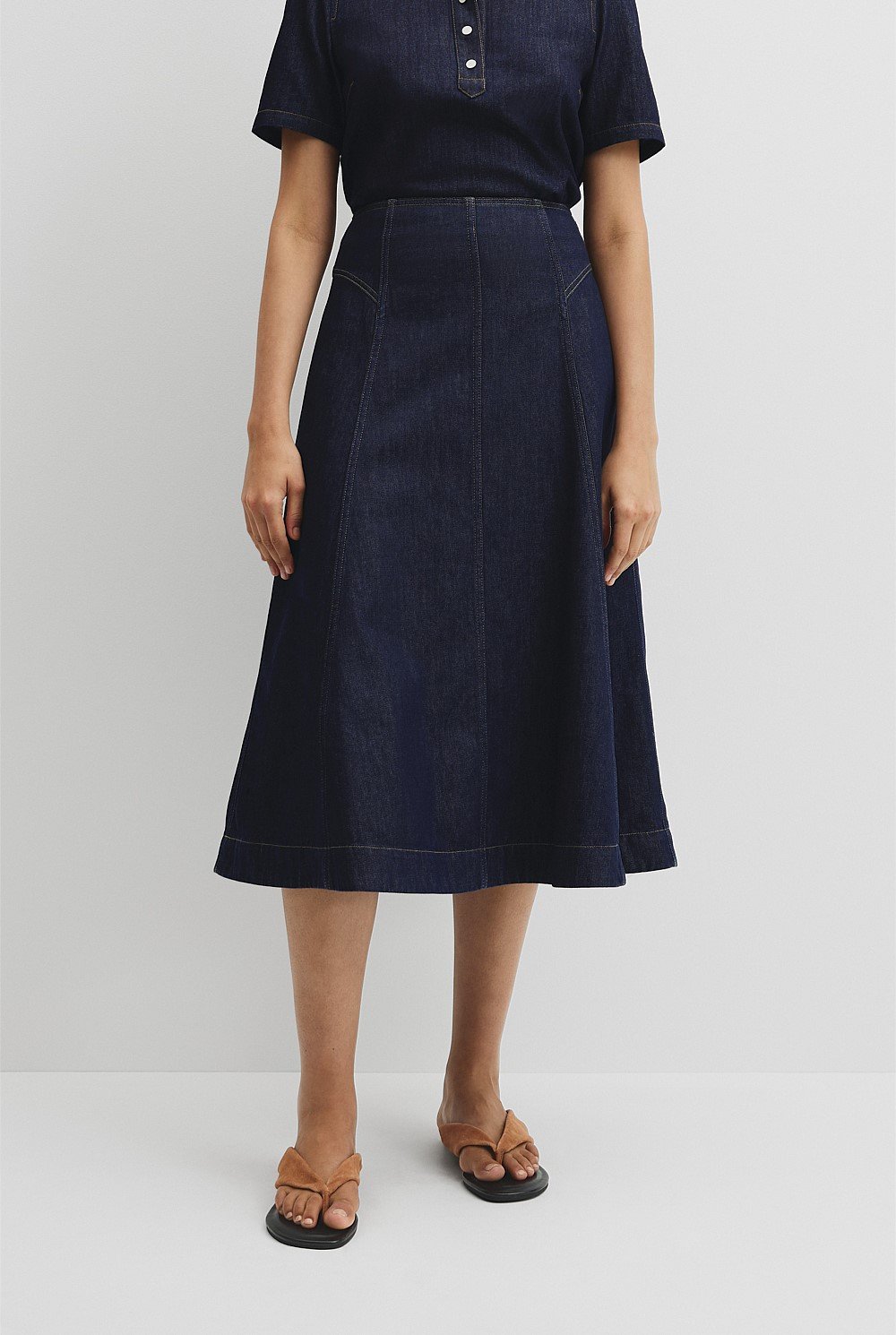 Panel Denim Midi Skirt
